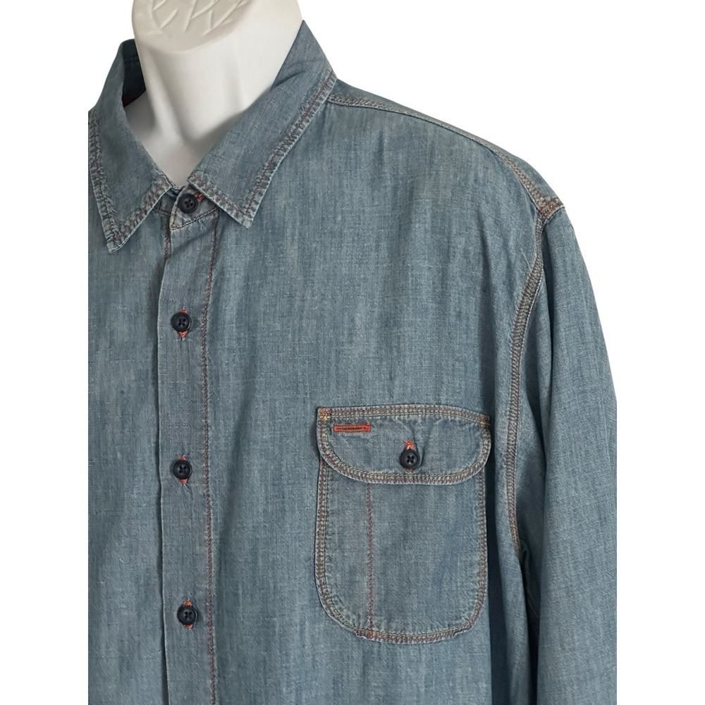Birdwell Beach Britches‎ Shirt Chambray Work L/S Button Up Blue Vented Mens 3XL